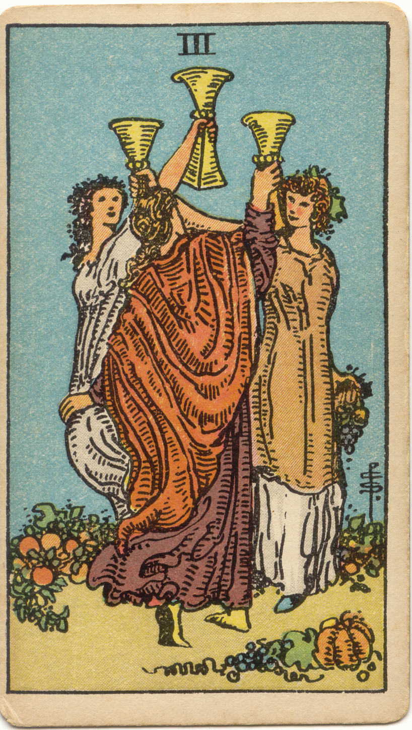 Kupaların Üçlüsü Rider–Waite–Smith tarot kartı
