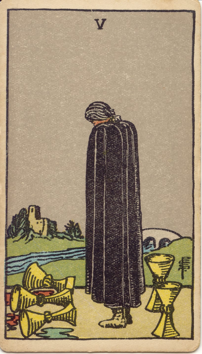 Kupaların Beşlisi Rider–Waite–Smith tarot kartı