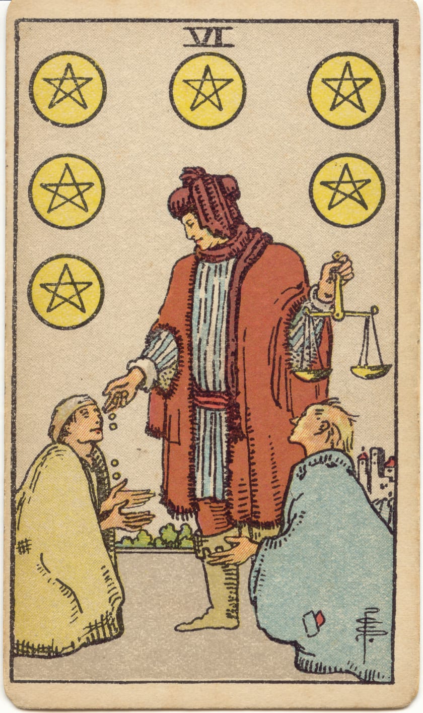 Six of Pentacles Rider–Waite–Smith tarot card