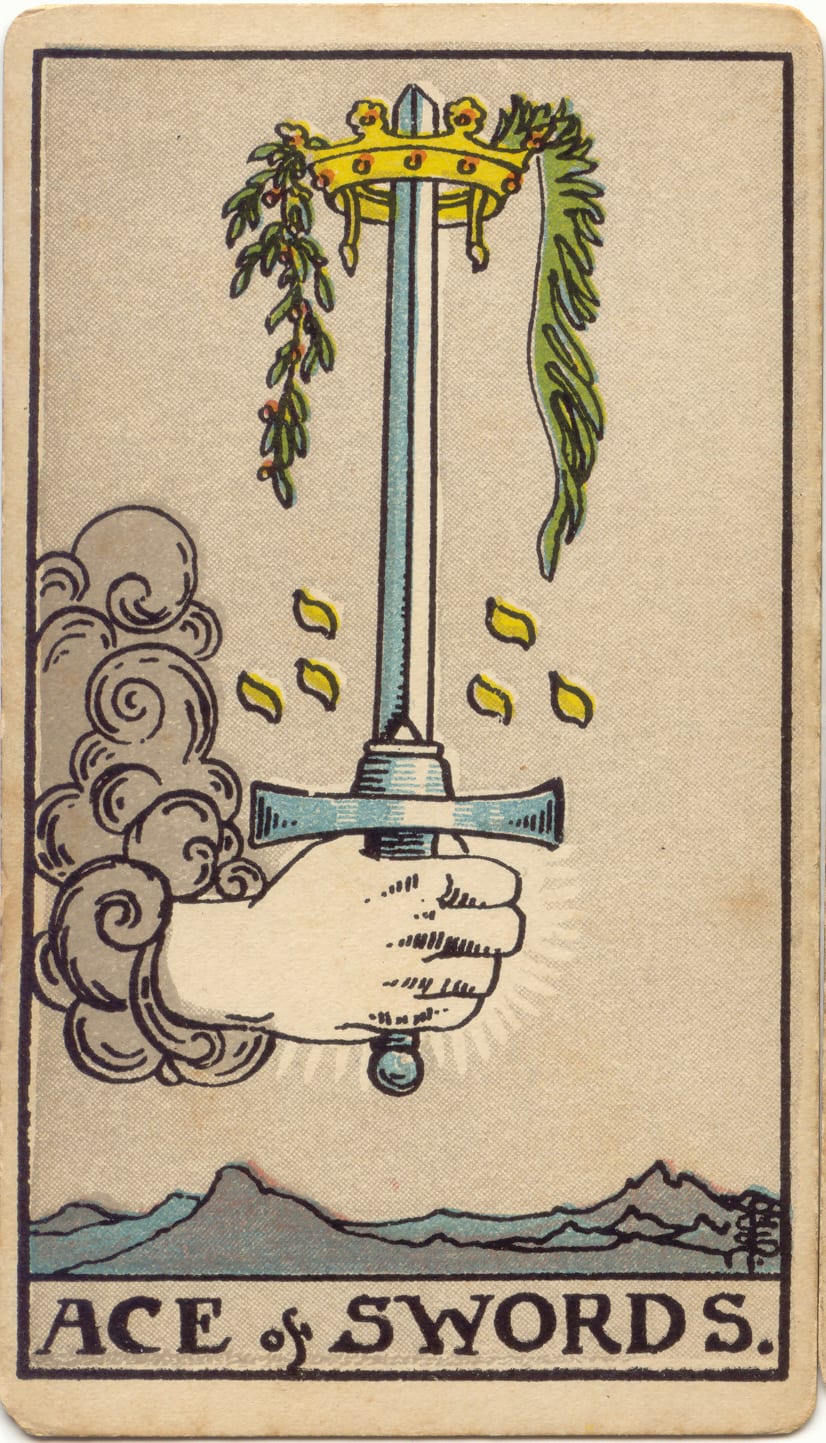 Kılıçların Ası Rider–Waite–Smith tarot kartı