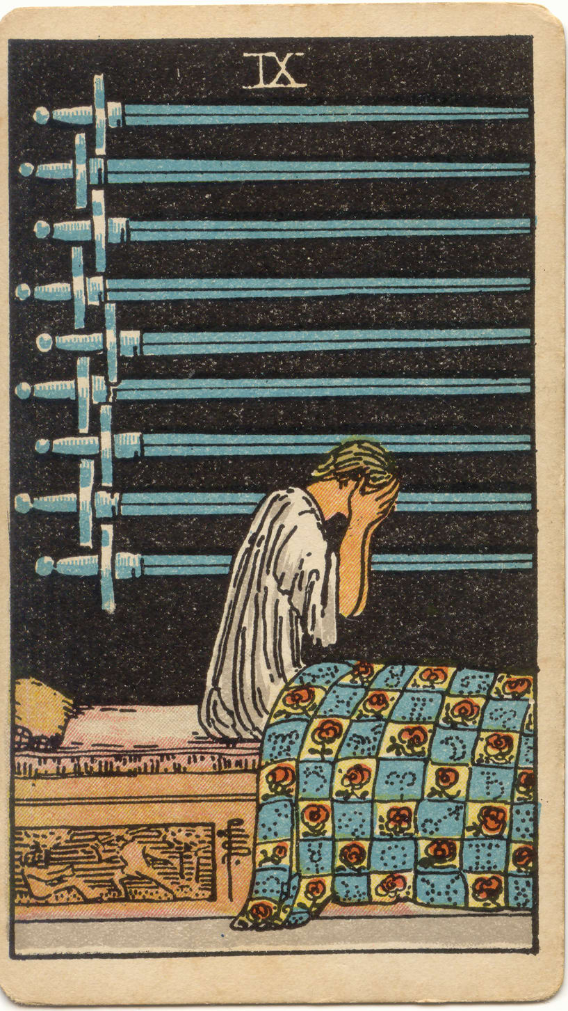 Kılıçların Dokuzlusu Rider–Waite–Smith tarot kartı