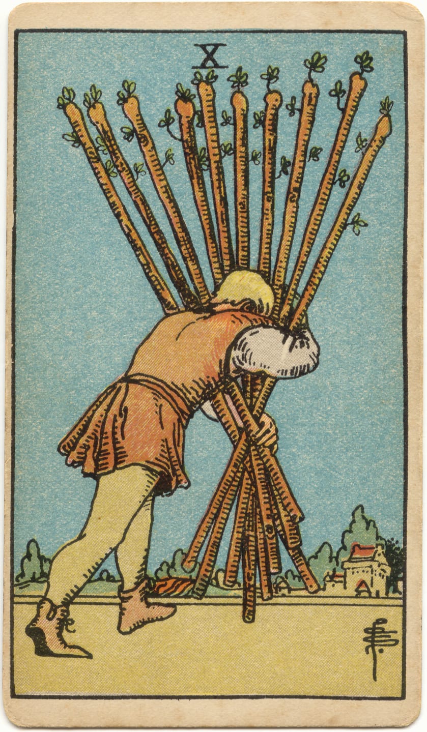 Asaların Onlusu Rider–Waite–Smith tarot kartı